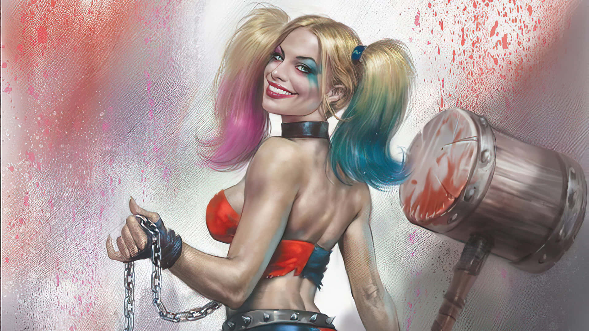 Caption: Harley Quinn striking a fierce pose with her signature hammer Wallpaper