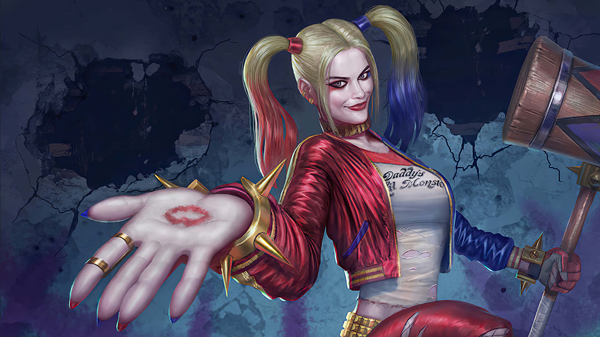 Mischievous Harley Quinn with her iconic hammer Wallpaper