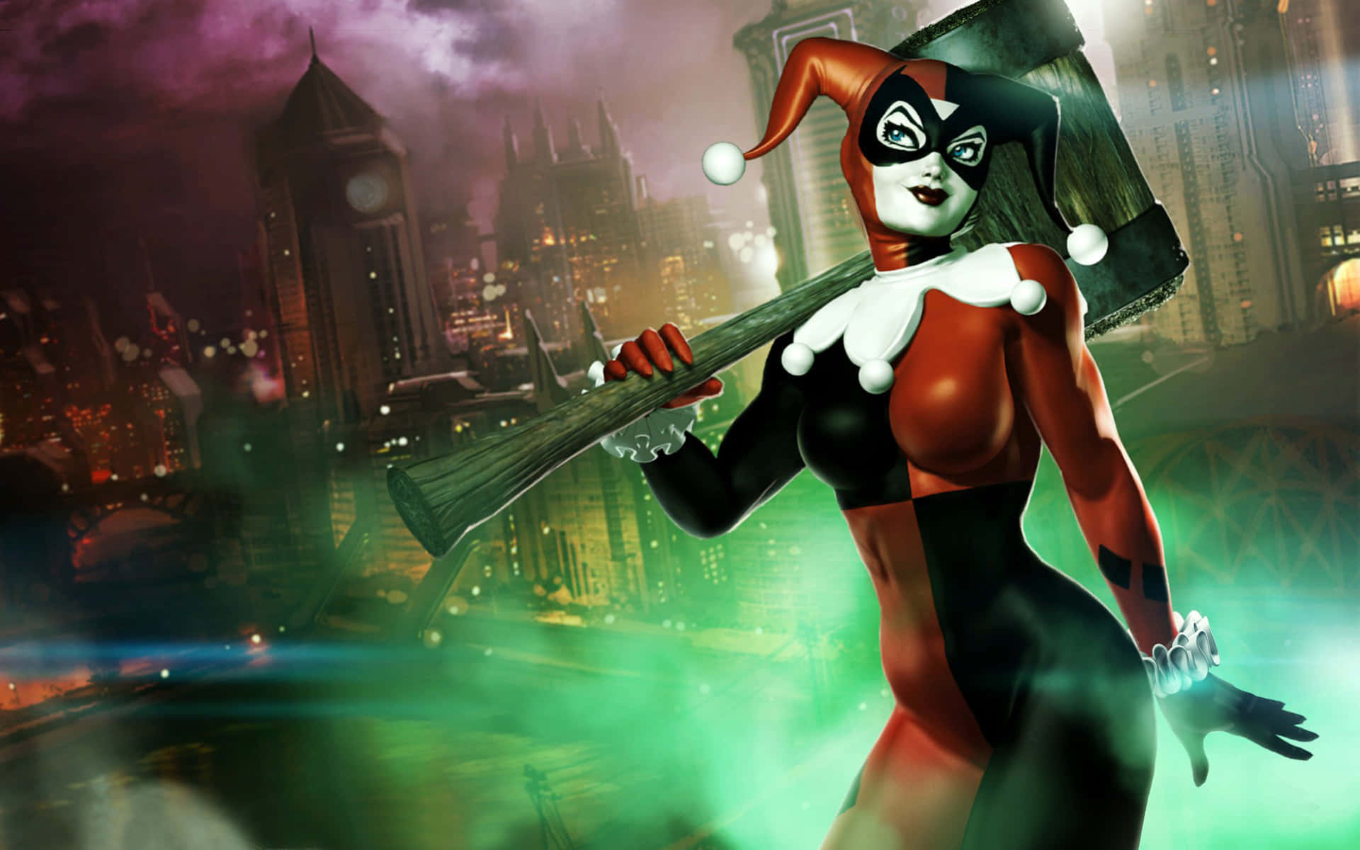 The Powerful Harley Quinn with Her Iconic Hammer Wallpaper