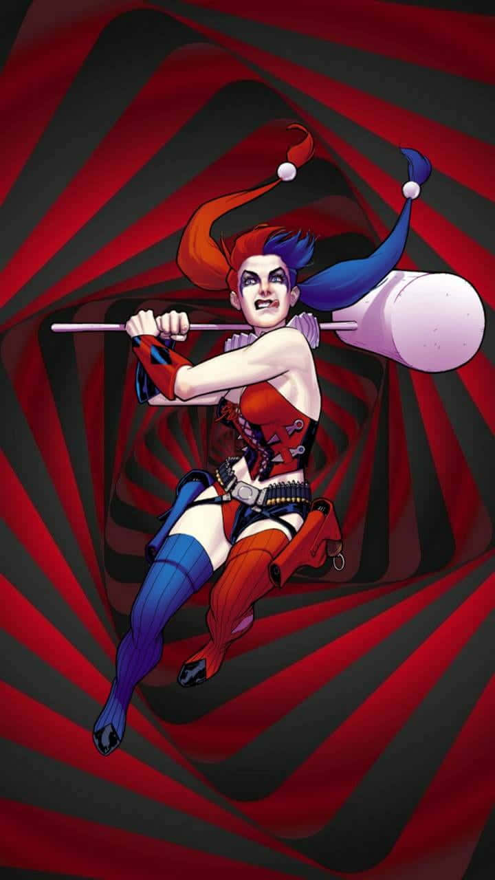 Harley Quinn with her iconic hammer, ready for action. Wallpaper