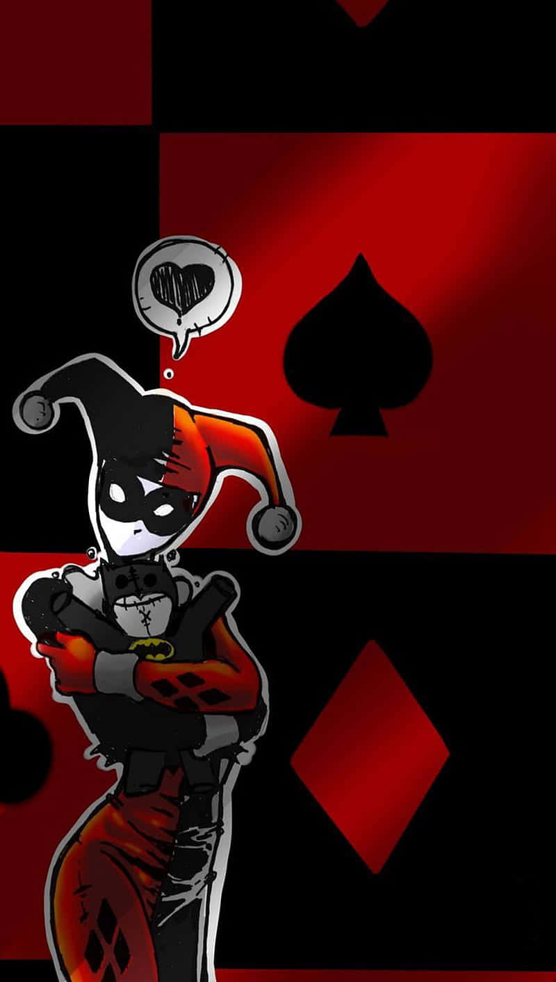 Harley Quinn Memegang Boneka Batman Wallpaper