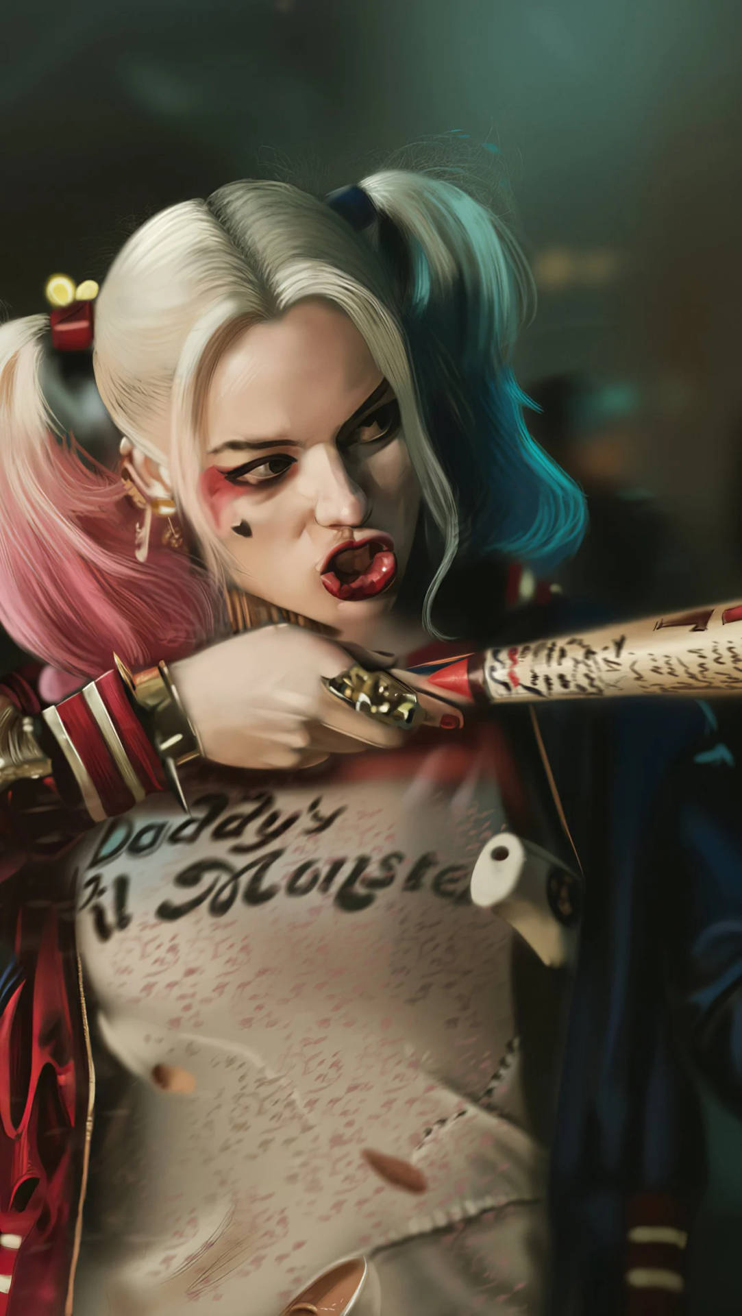 Download Fierce Art of Harley Quinn on Phone Screen Wallpaper  Wallpapers com