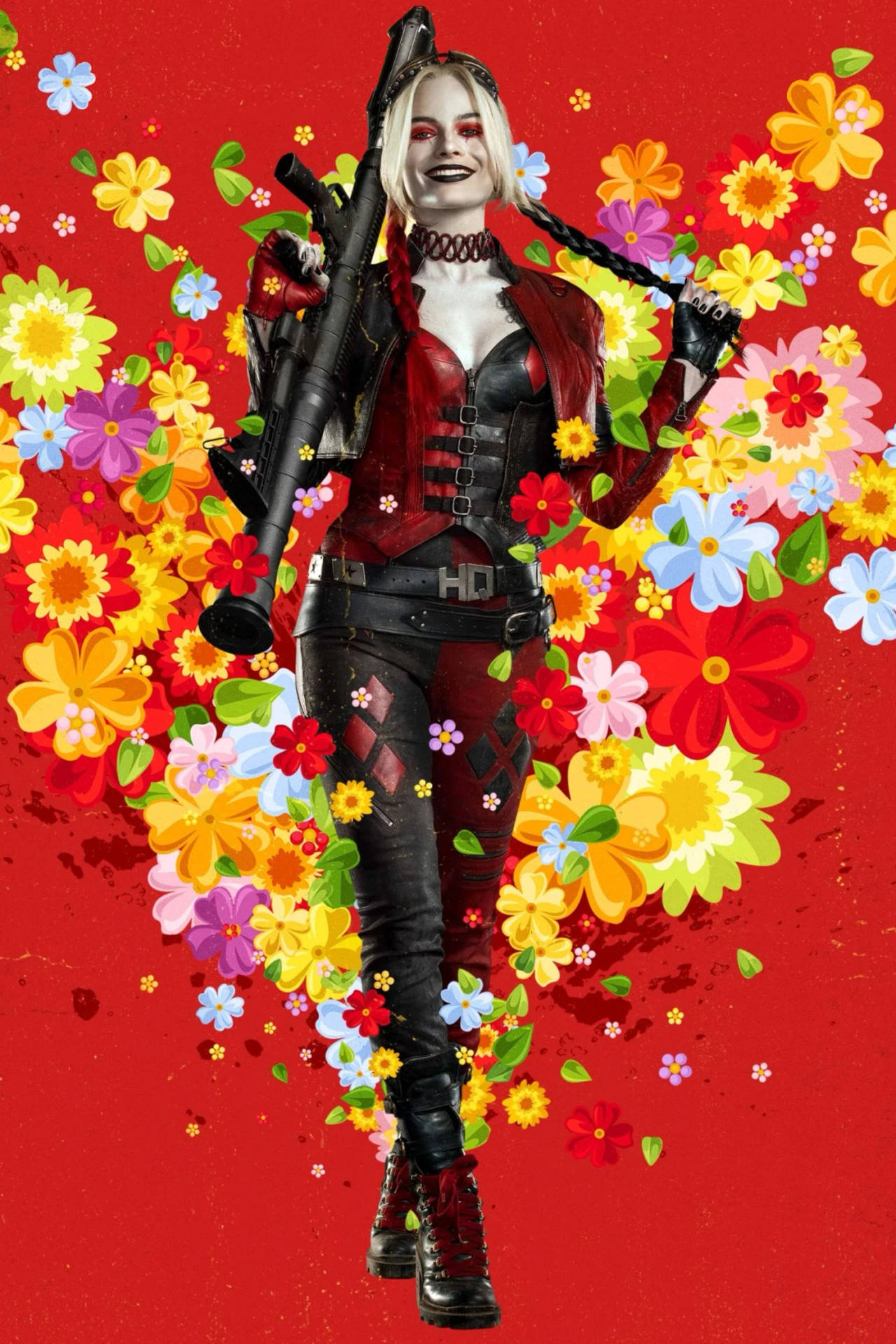Harley Quinn Phone Floral Red Wallpaper