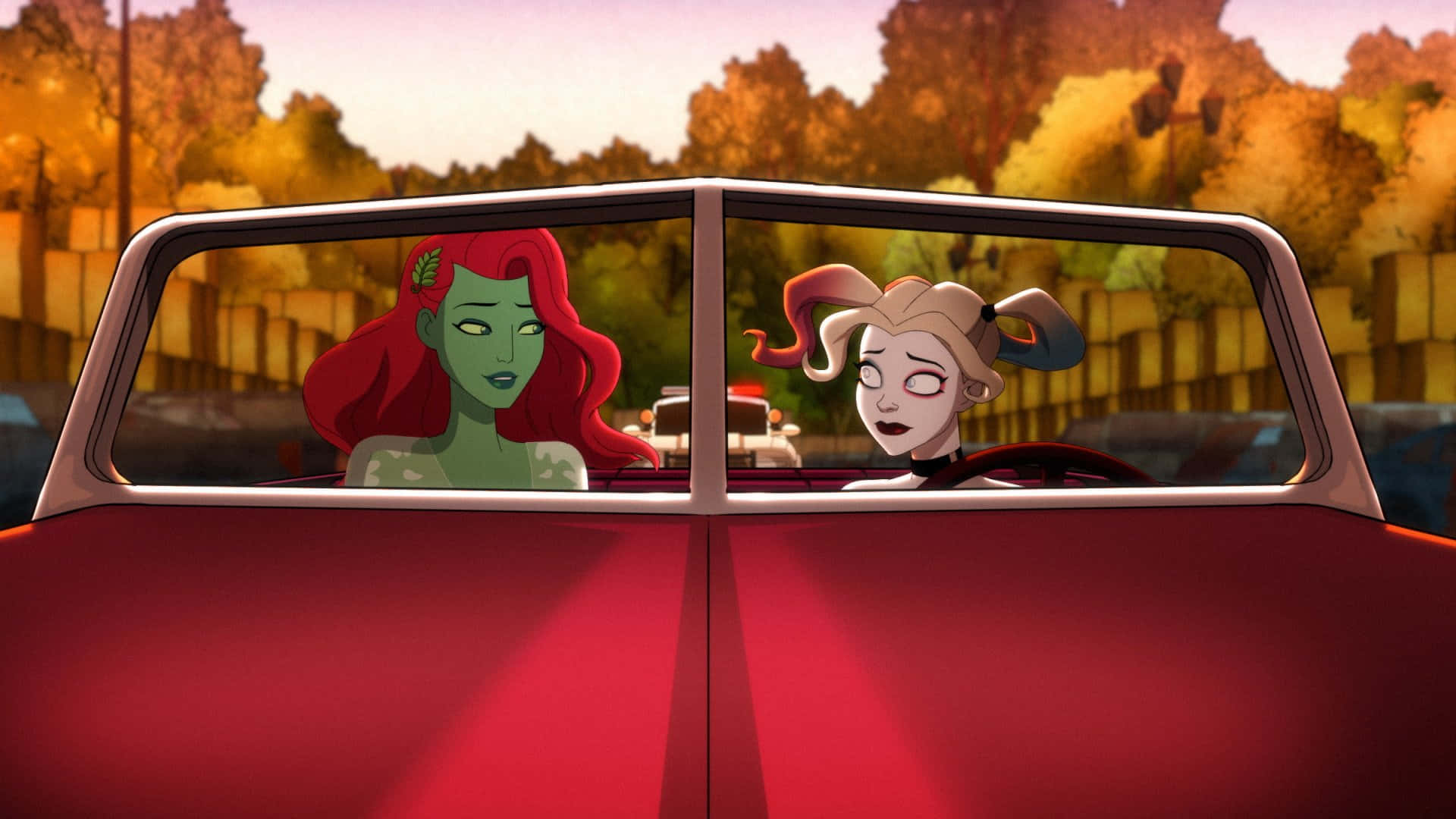 Adegan Mobil Animasi Harley Quinn Dan Poison Ivy Wallpaper