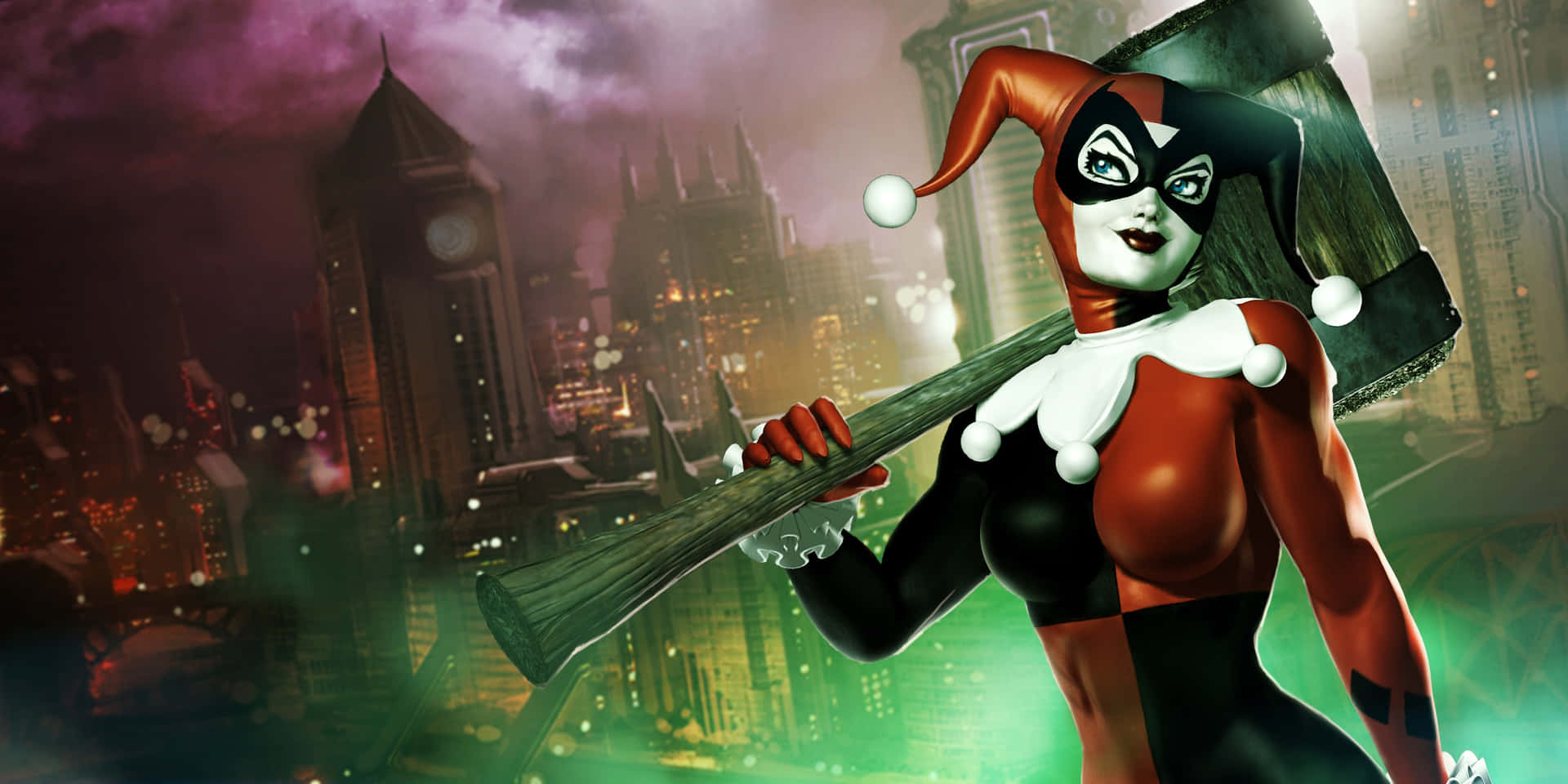 Harley Quinn Avec Un Maillet Dans Gotham City Fond d'écran