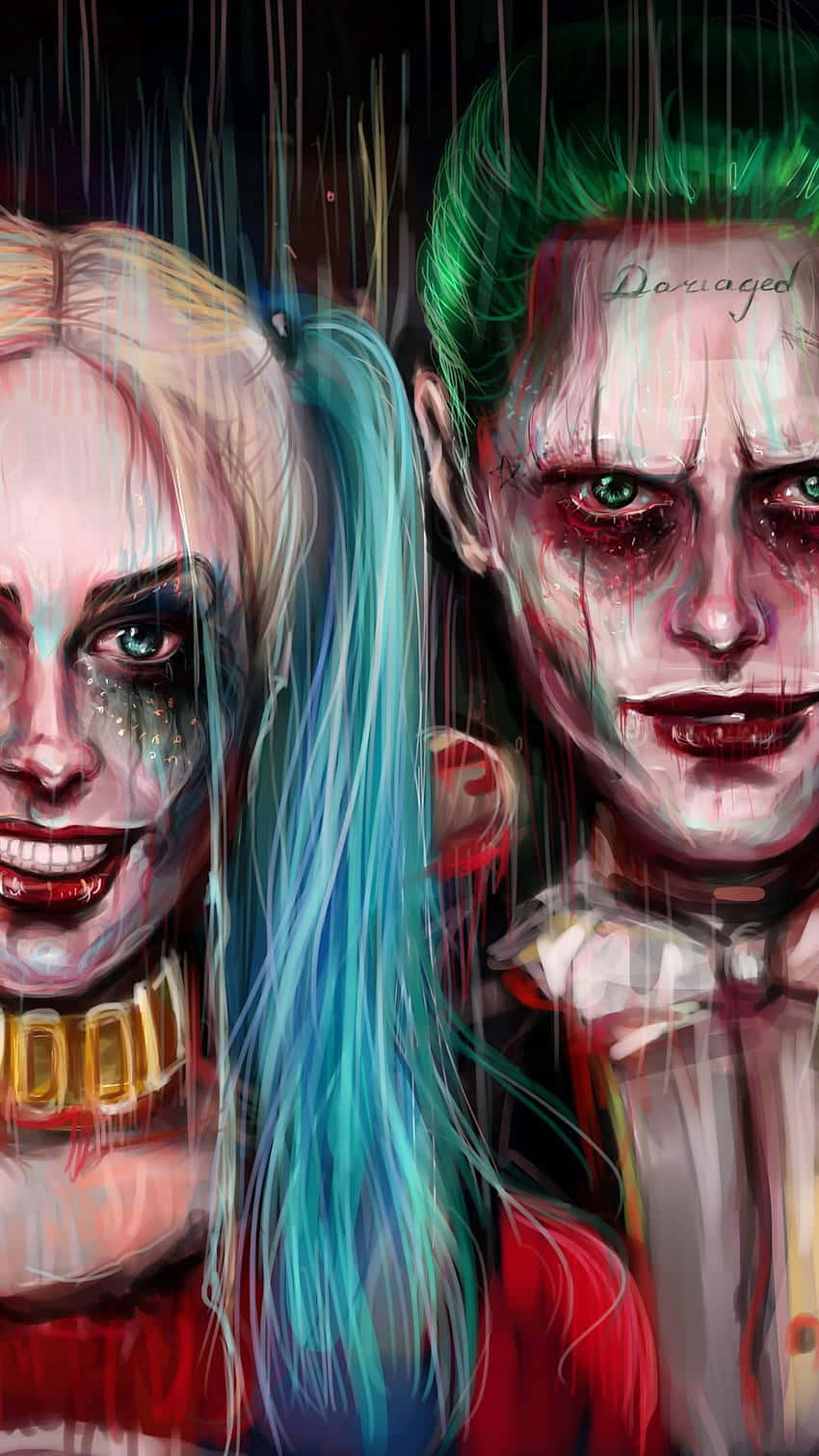 Harley Quinn En Joker Artistiek Portret Achtergrond