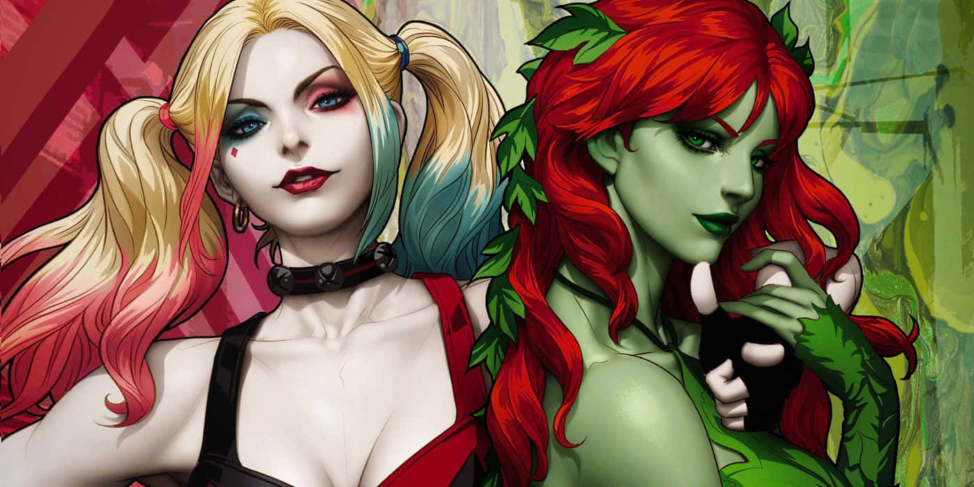 Karya Seni Harley Quinn Dan Poison Ivy Wallpaper