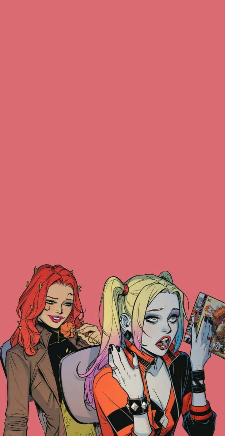 Harley Quinn En Poison Ivy Comic Art Achtergrond