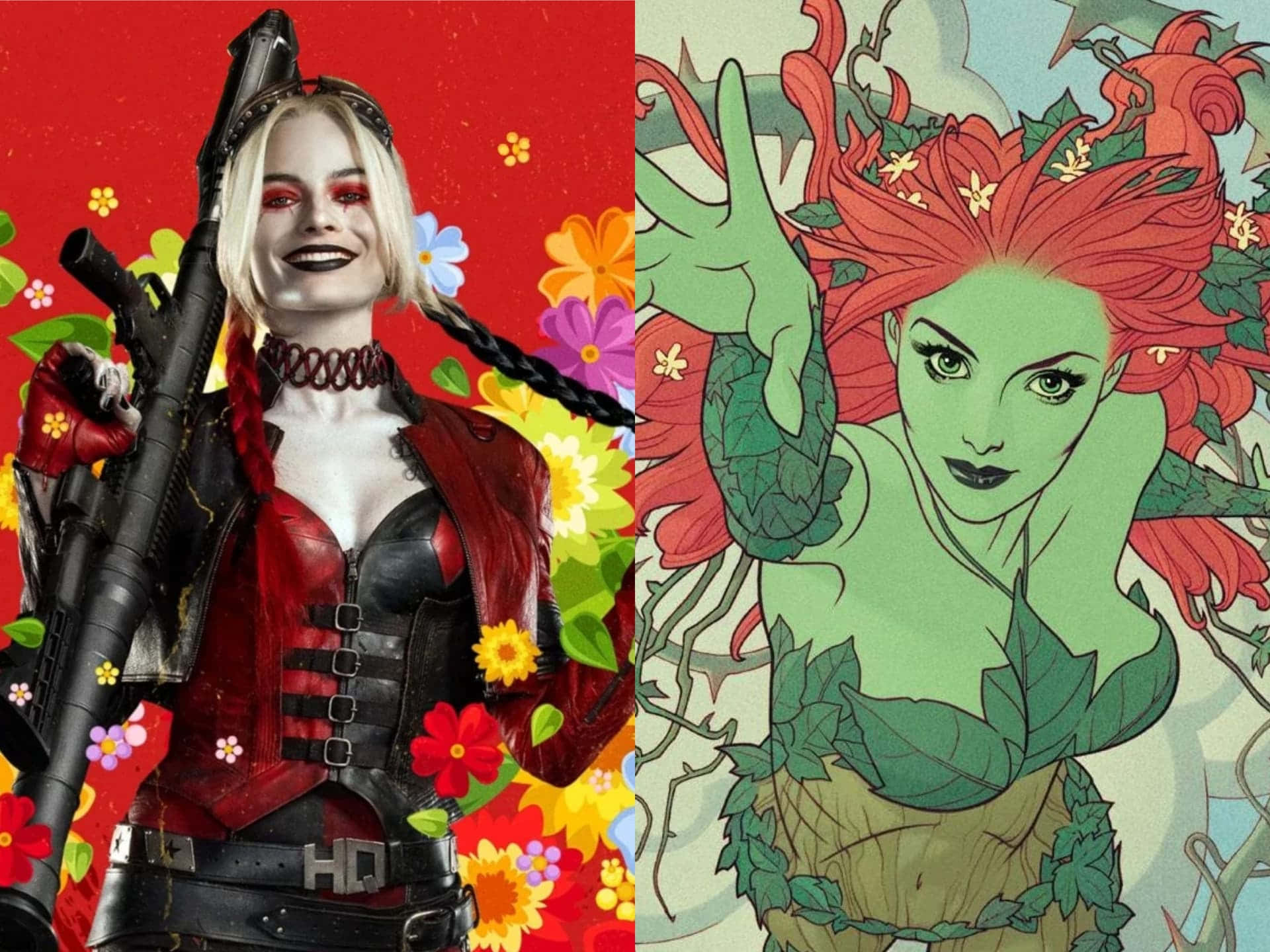 Harley Quinn En Poison Ivy Dynamisch Duo Achtergrond