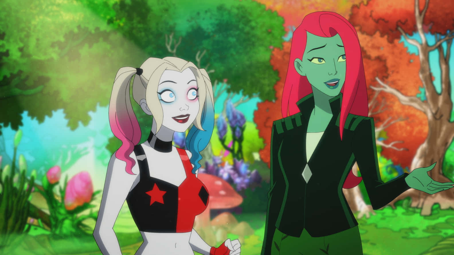 Harley Quinn Dan Poison Ivy Teman Di Taman Wallpaper