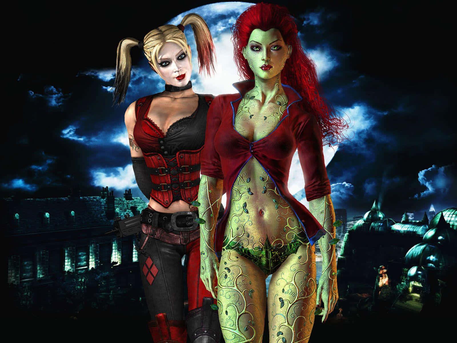 Harley Quinnand Poison Ivy Nighttime Vigilantes Wallpaper