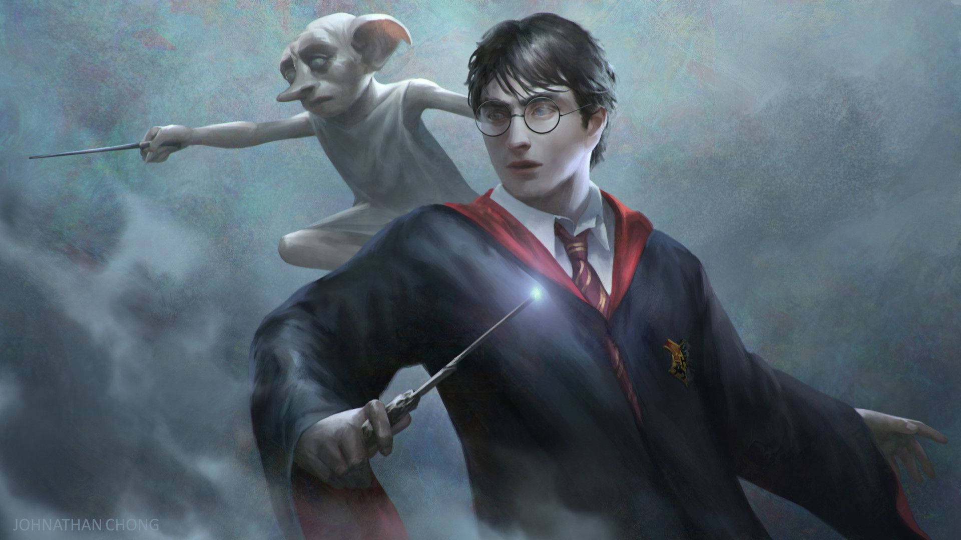 Harry And Dobby With Wand Painting Wallpaper