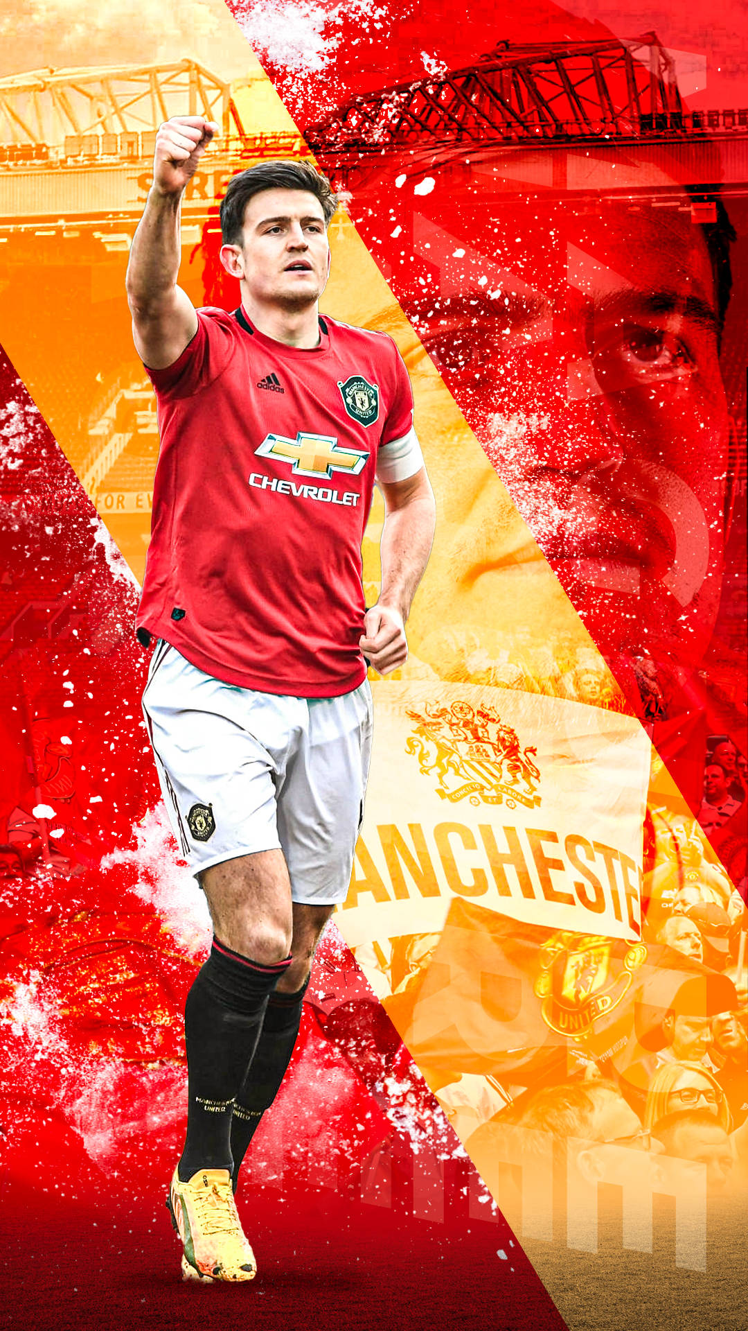 Harry Maguire With A Red And Yellow Backdrop Wallpaper