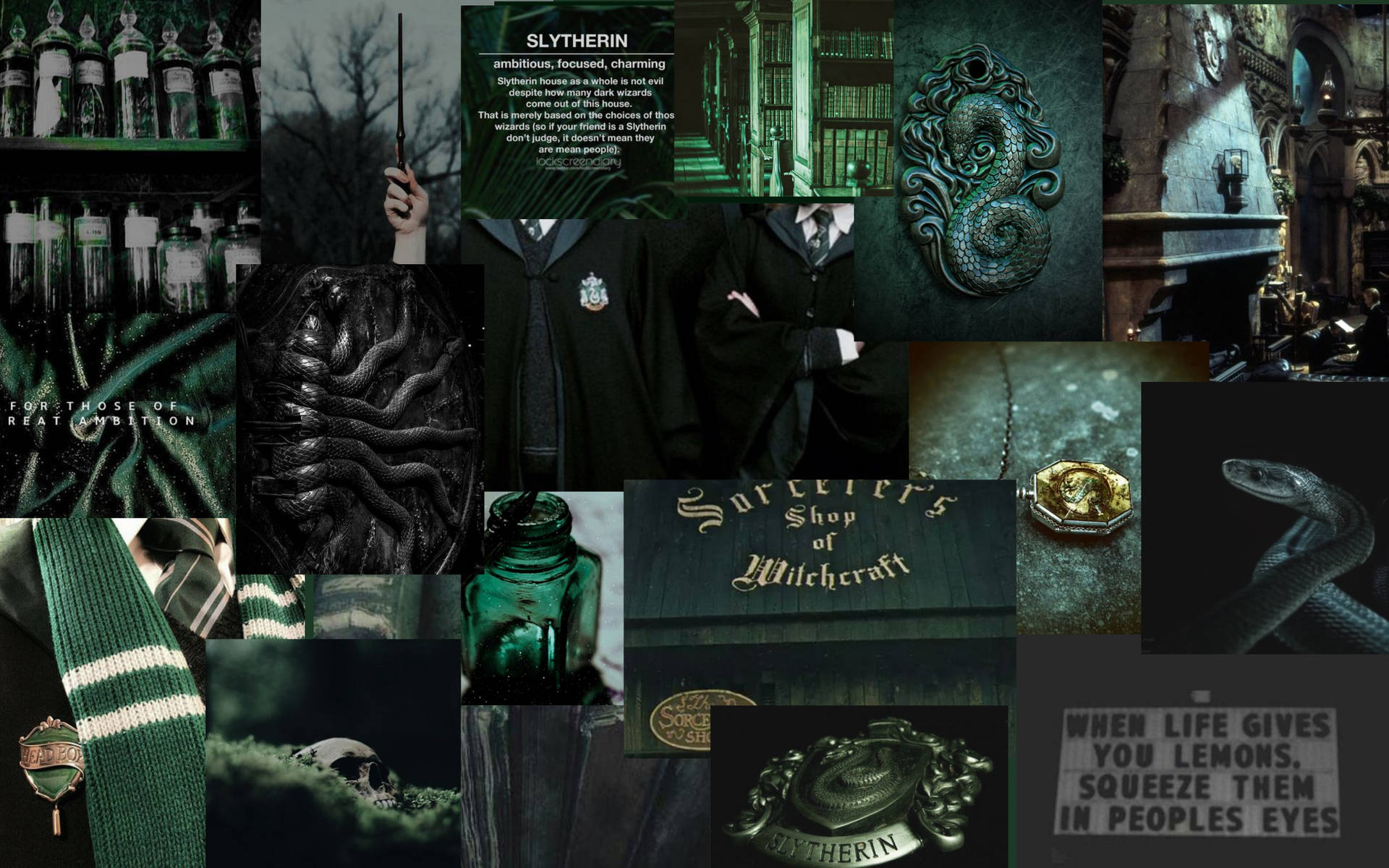Harry Potter Aesthetic Slytherin Collage Wallpaper