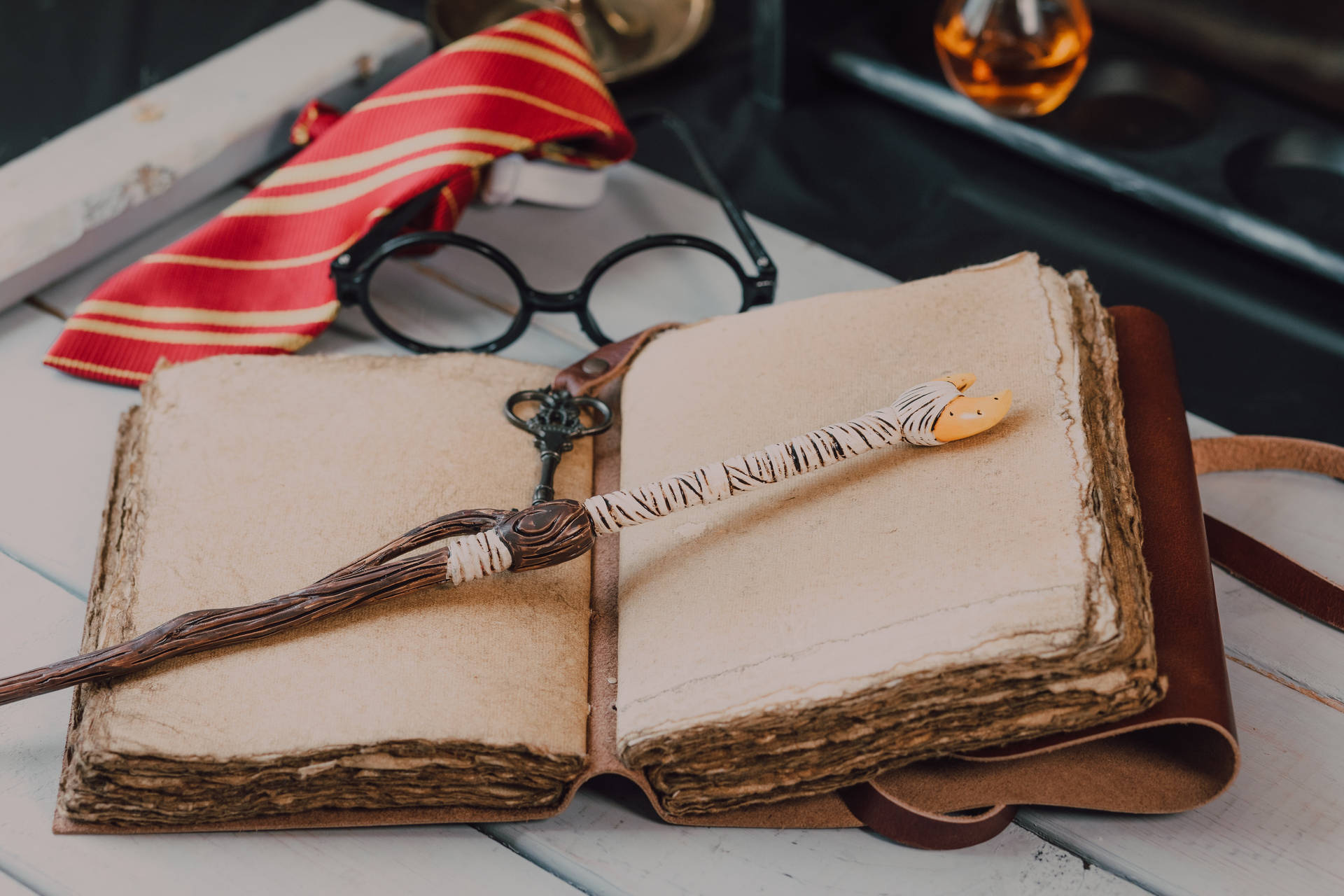 Harry Potter Aesthetic Wand And Spell Book Wallpaper