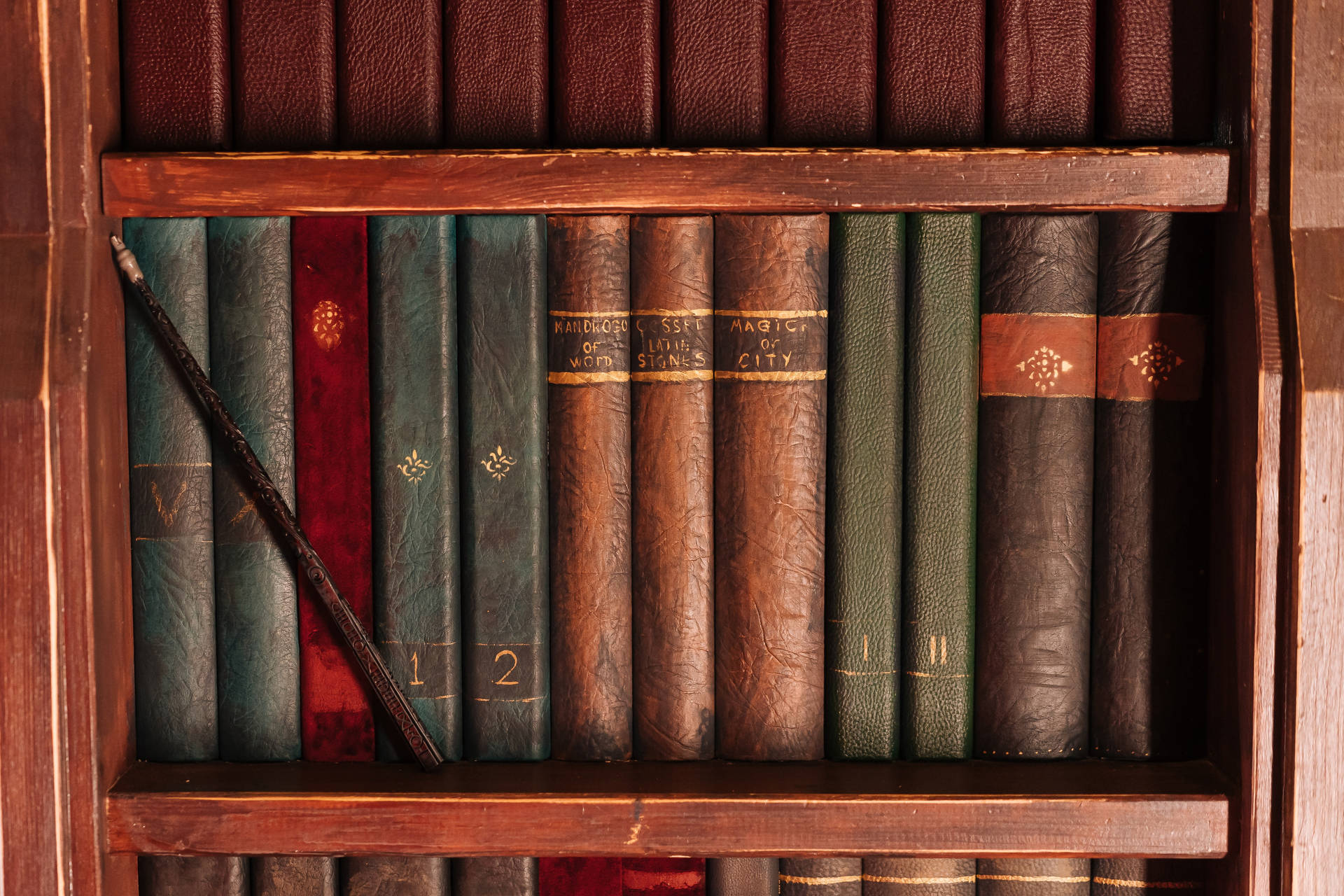 Harry Potter Aesthetic Wooden Bookshelf Wallpaper