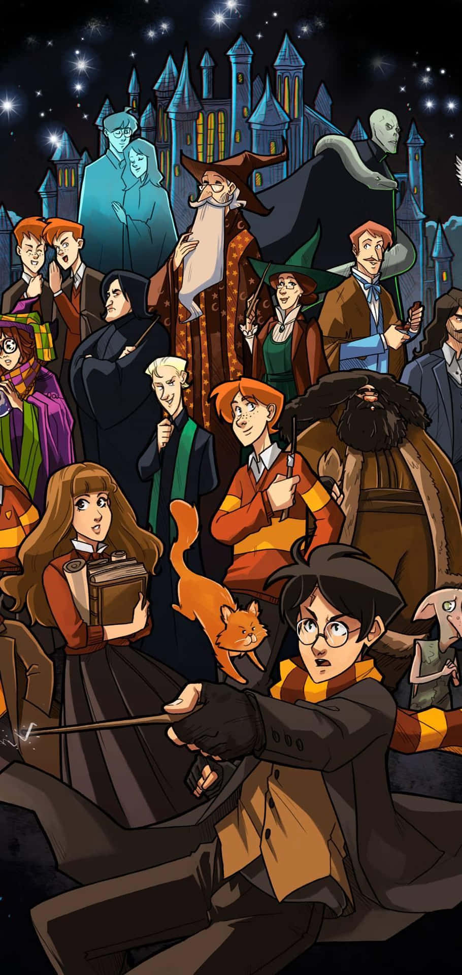 Todoslos Personajes Queridos De La Franquicia De Harry Potter Fondo de pantalla