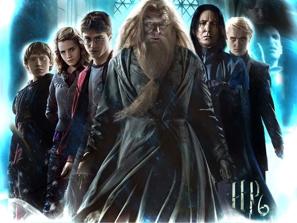 Harry Potter All Characters Glowing Blue Art Wallpaper