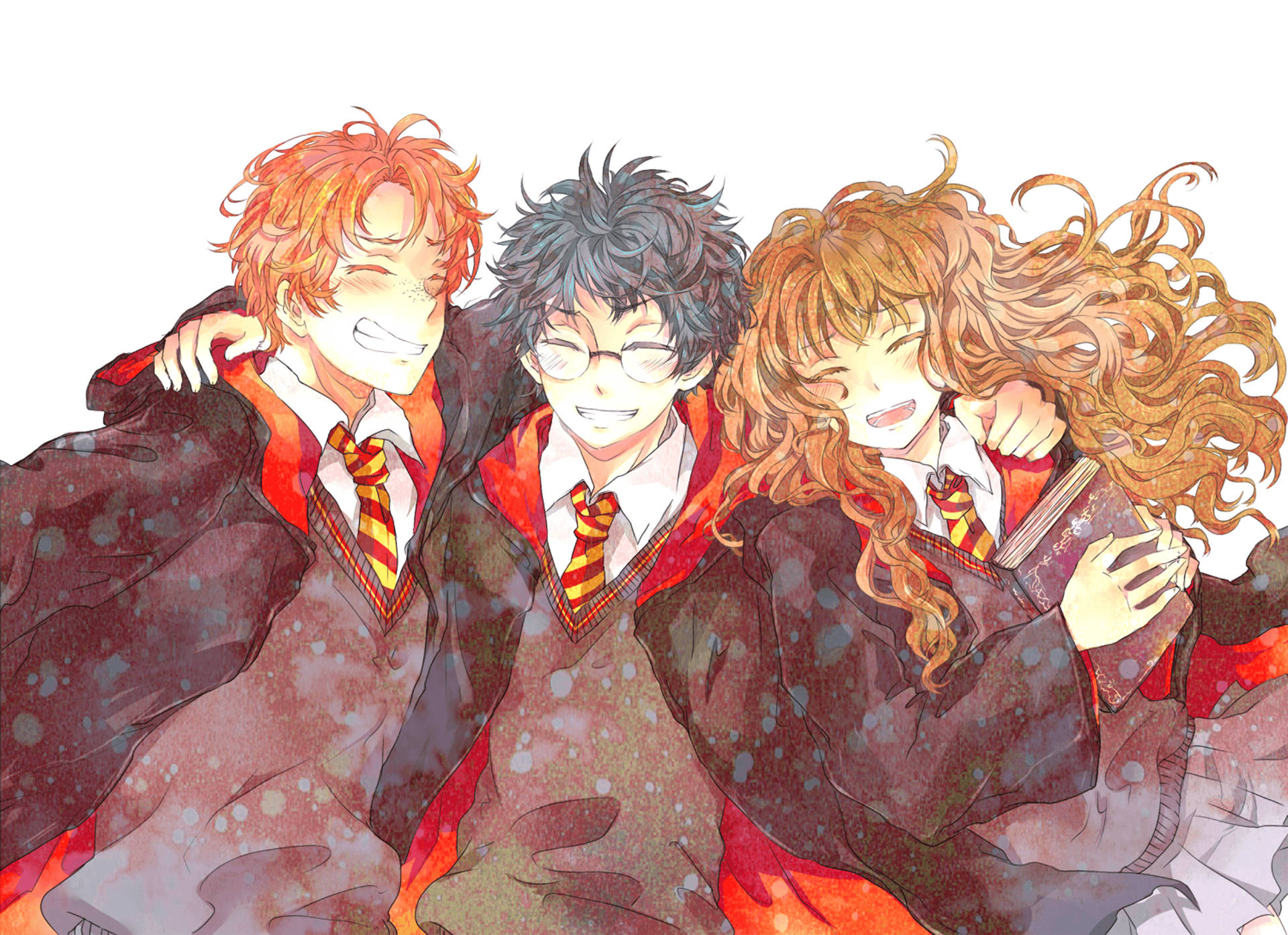 Harry Potter Anime Friends Hugging Wallpaper