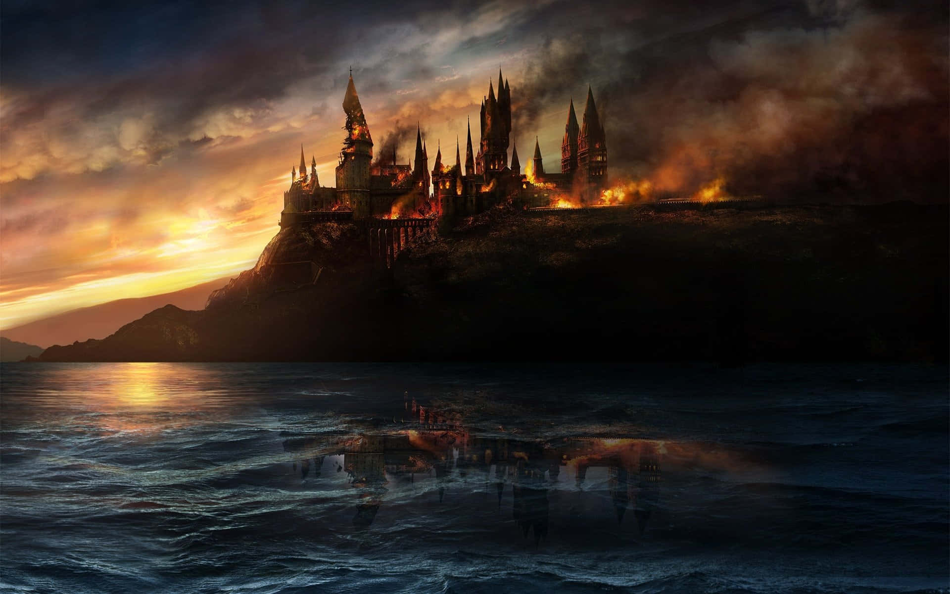Forbrændtbaggrund Af Hogwarts Slot Fra Harry Potter