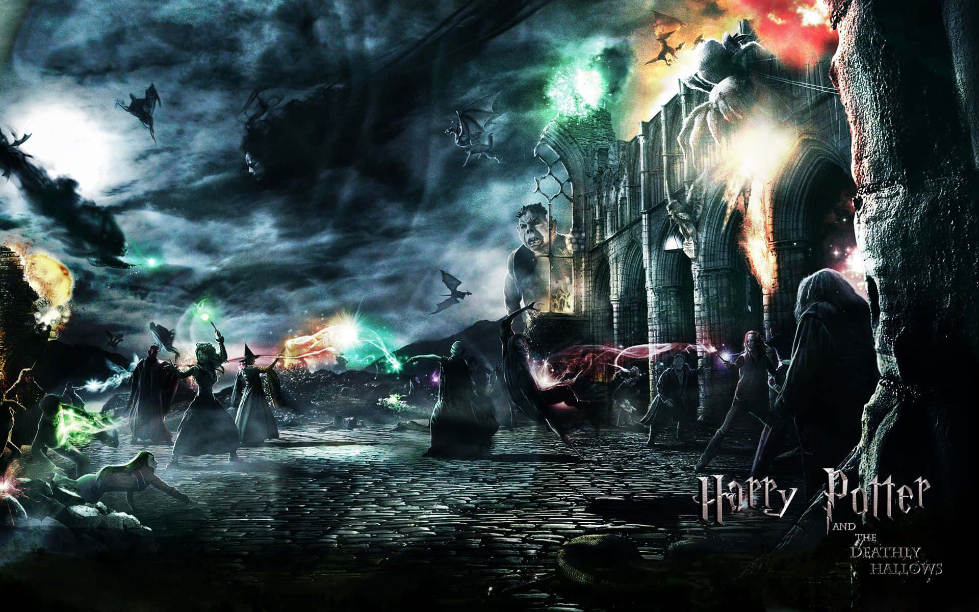 Fantastiskbaggrund Med Harry Potter Og Kampen Om Hogwarts.