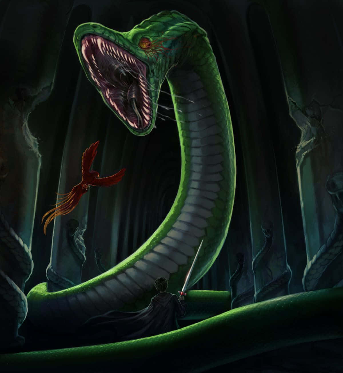 Elbasilisco, Una Serpiente Monstruosa, Acechando En Las Tuberías De Hogwarts - Universo De Harry Potter Fondo de pantalla