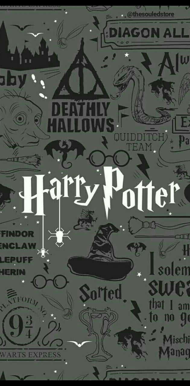 Harry Potter standing in front of Hogwarts School of Witchcraft&Wizardry Wallpaper