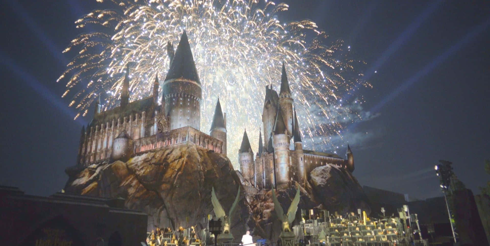 Hogwarts Castle Is Lit Up With Fireworks Wallpaper