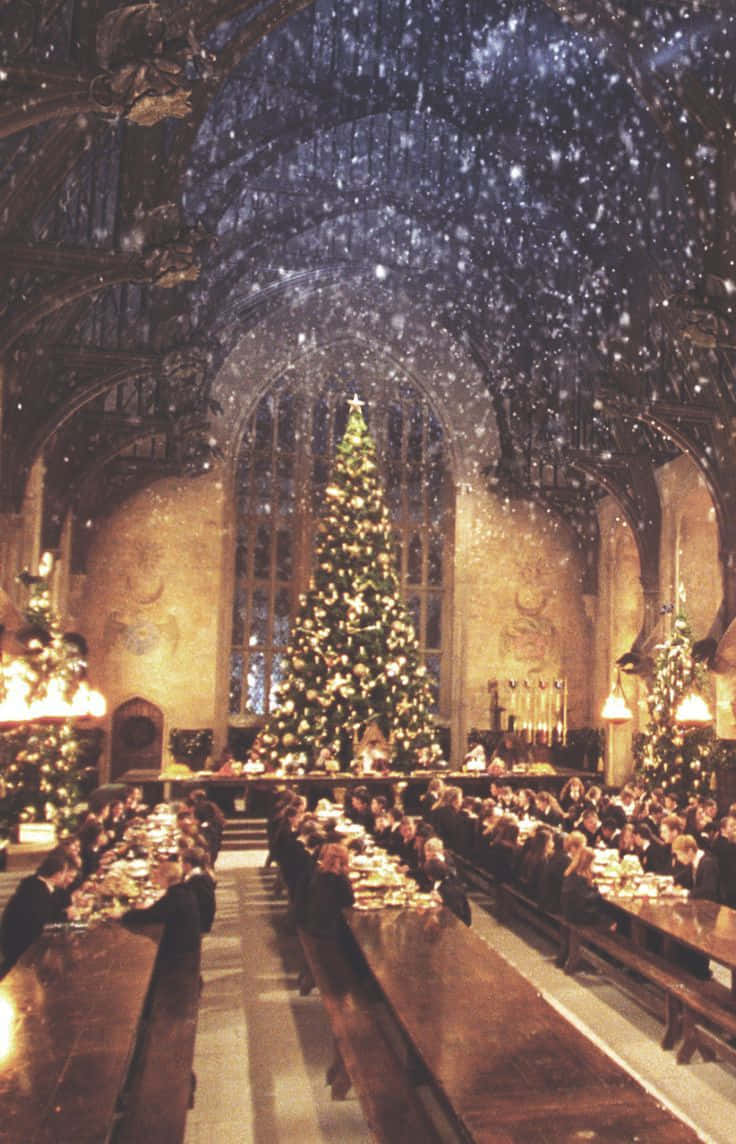 Harrypotter Jul På Hogwarts Stora Salen. Wallpaper