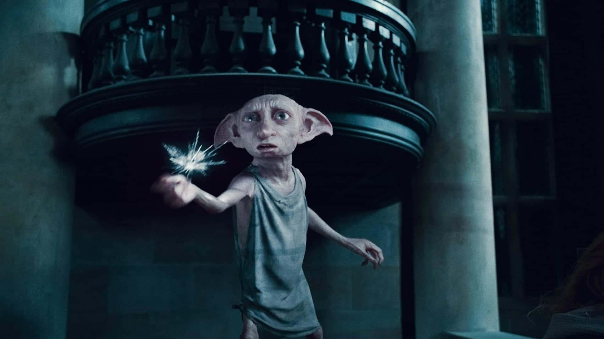 Dobbyl'elfo Domestico Celebra Gioiosamente Con Harry Potter Sfondo