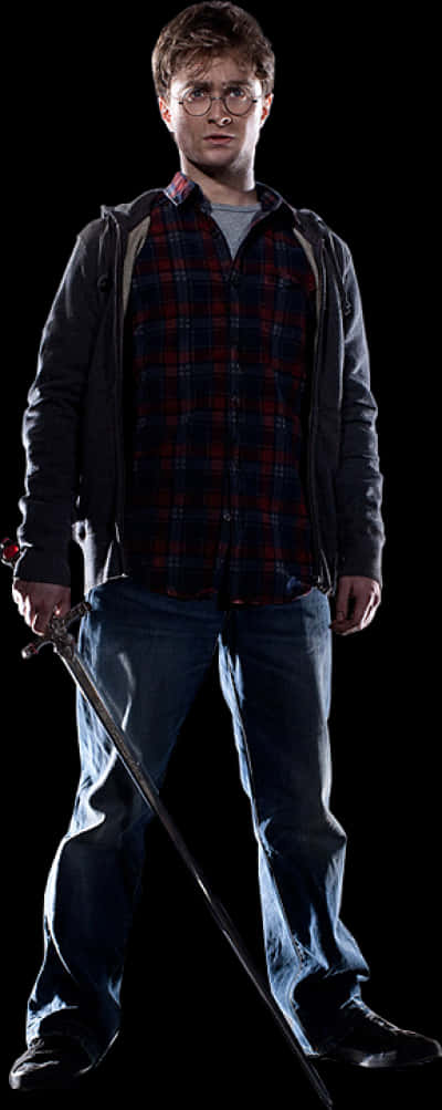 Harry Potter Standing With Wand PNG