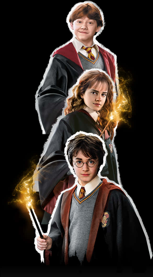 Harry Potter Trio Magical Portrait PNG