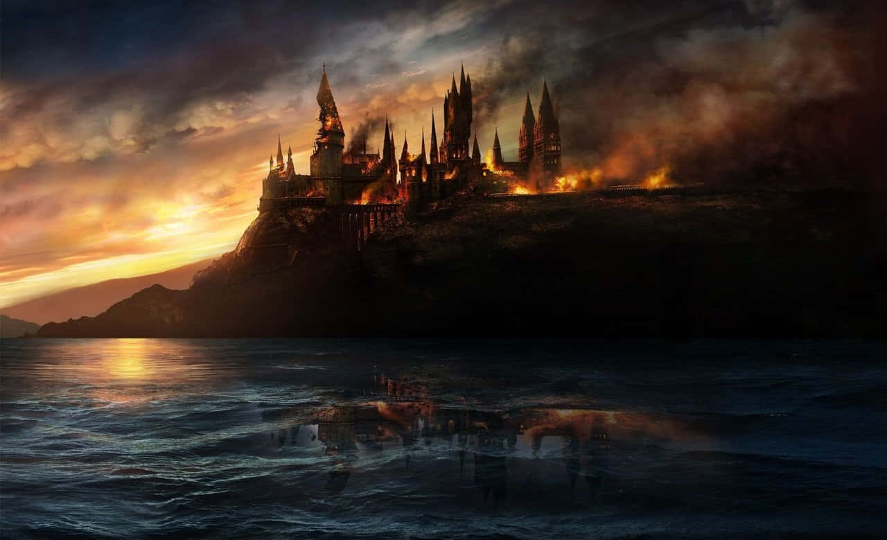 Sfondoanimato Di Hogwarts Che Brucia Di Harry Potter Su Zoom.