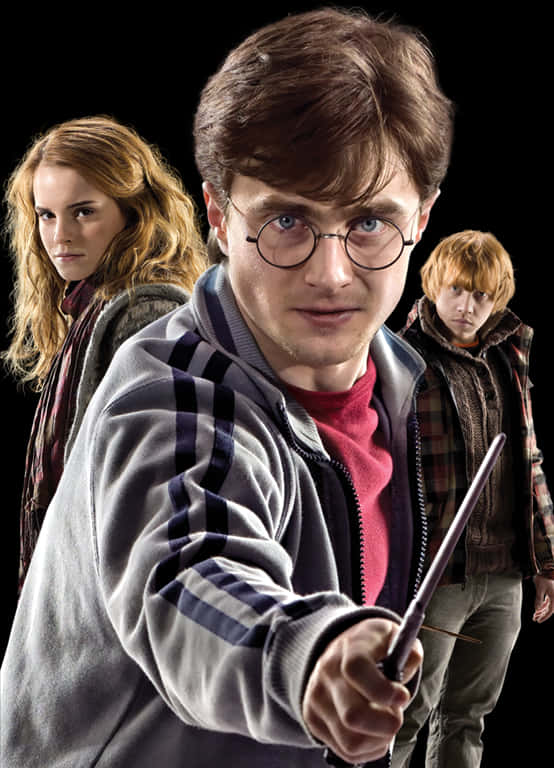 Harry Potterand Friends Readyfor Action PNG