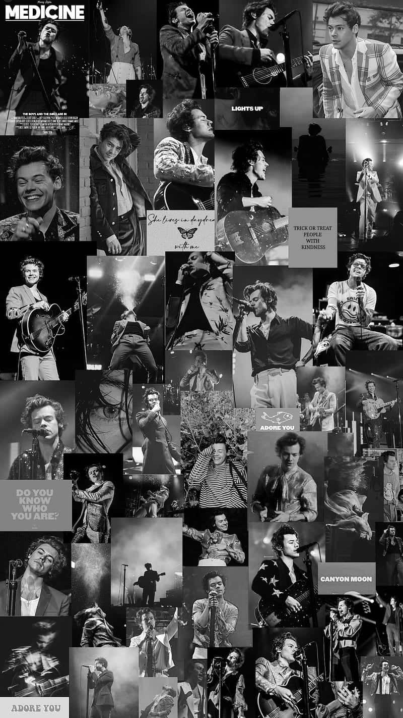 Harry Styles Black And White Performance Collage Wallpaper