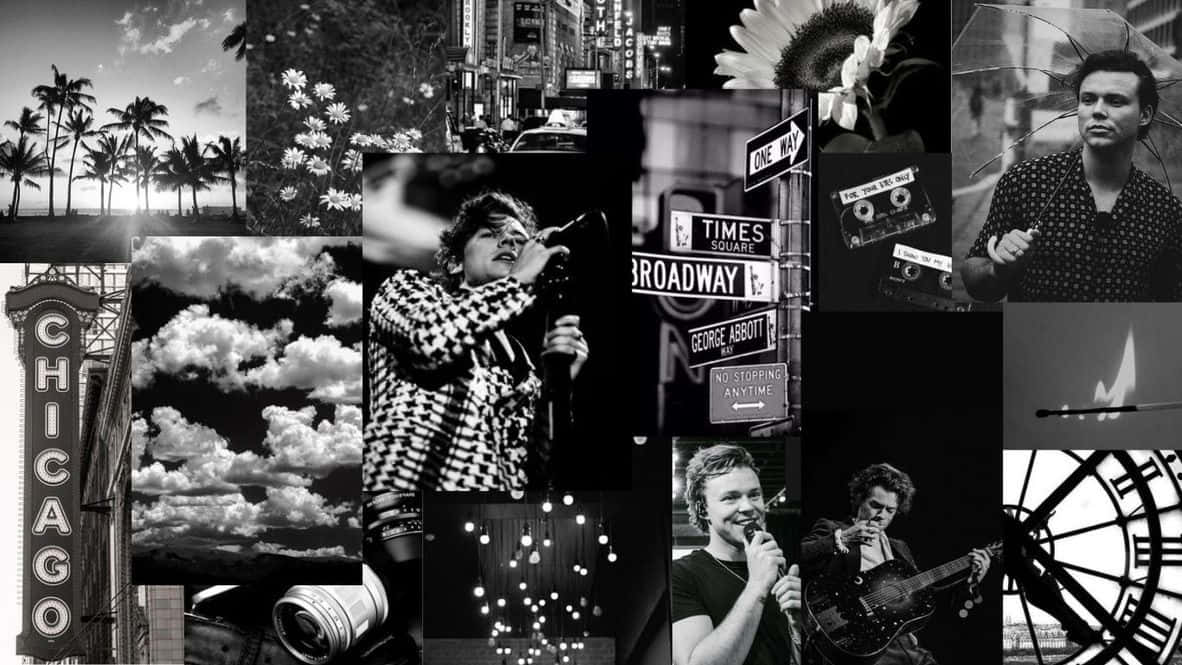 Harry Styles Black And White Collage Wallpaper