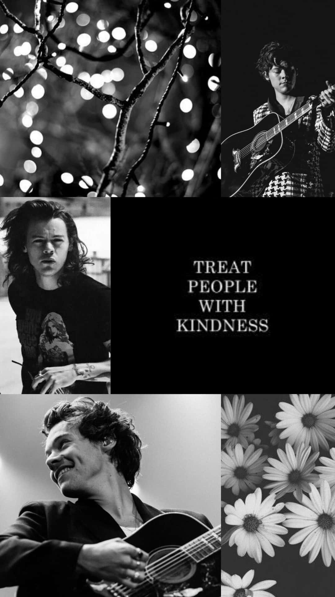 Treat People With Kindness And Harry Styles Black And White Wallpaper