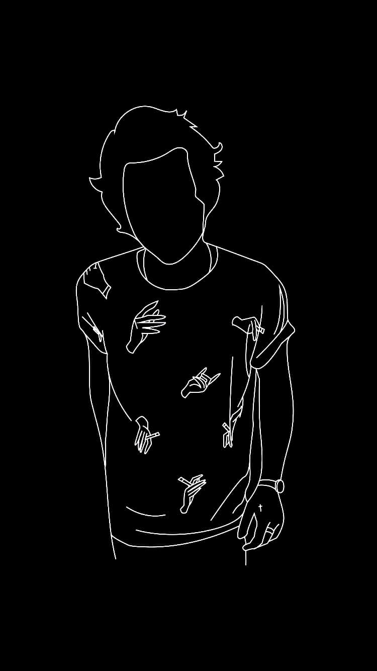 Outline Drawing Of Harry Styles Black And White Wallpaper