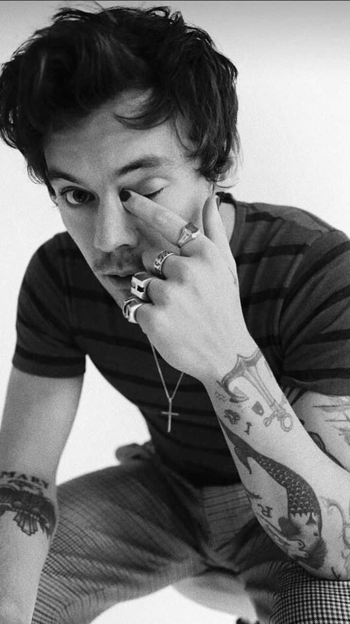 Tattoos Of Harry Styles Black And White Wallpaper