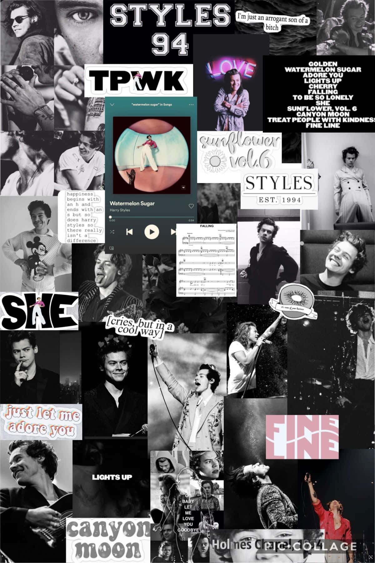 Et farverigt collage af Harry Styles. Wallpaper