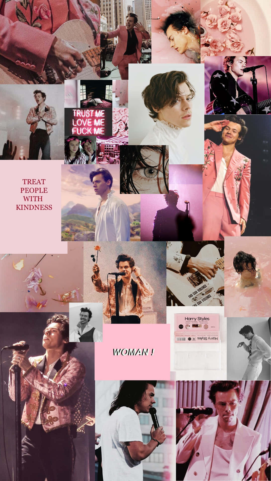 Collage af Harry Styles, der viste hans successes og karrierehøjdepunkter. Wallpaper