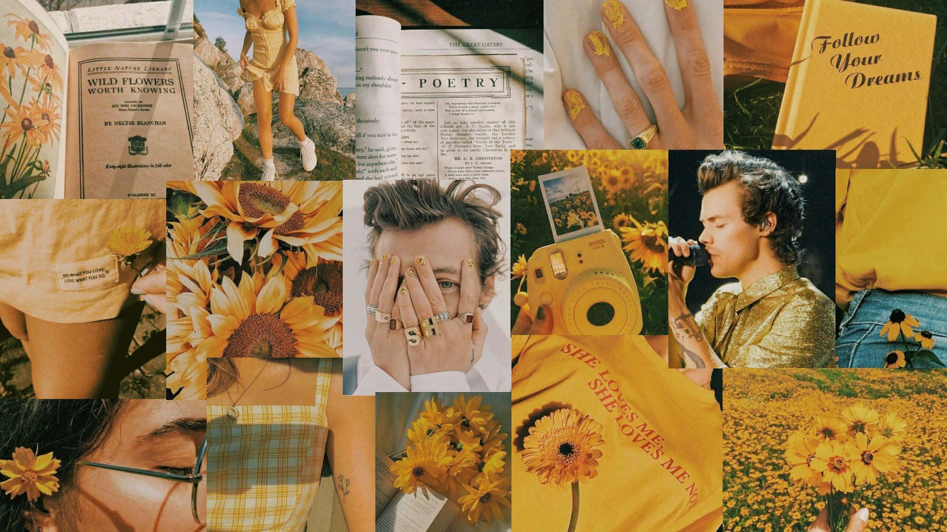 A Vibrant Collage Highlighting The Musician Harry Styles Wallpaper