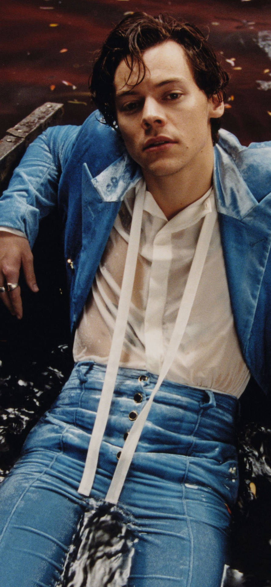 Harry Styles In Denim Jacket Wallpaper