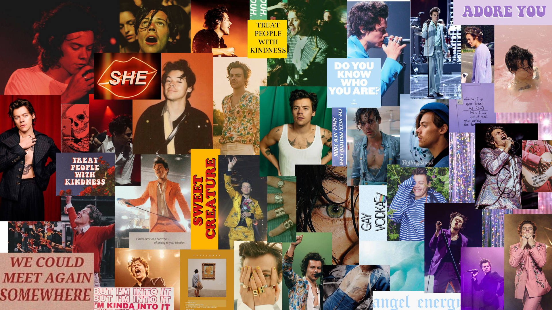 Harry Styles Rainbow Collage Wallpaper