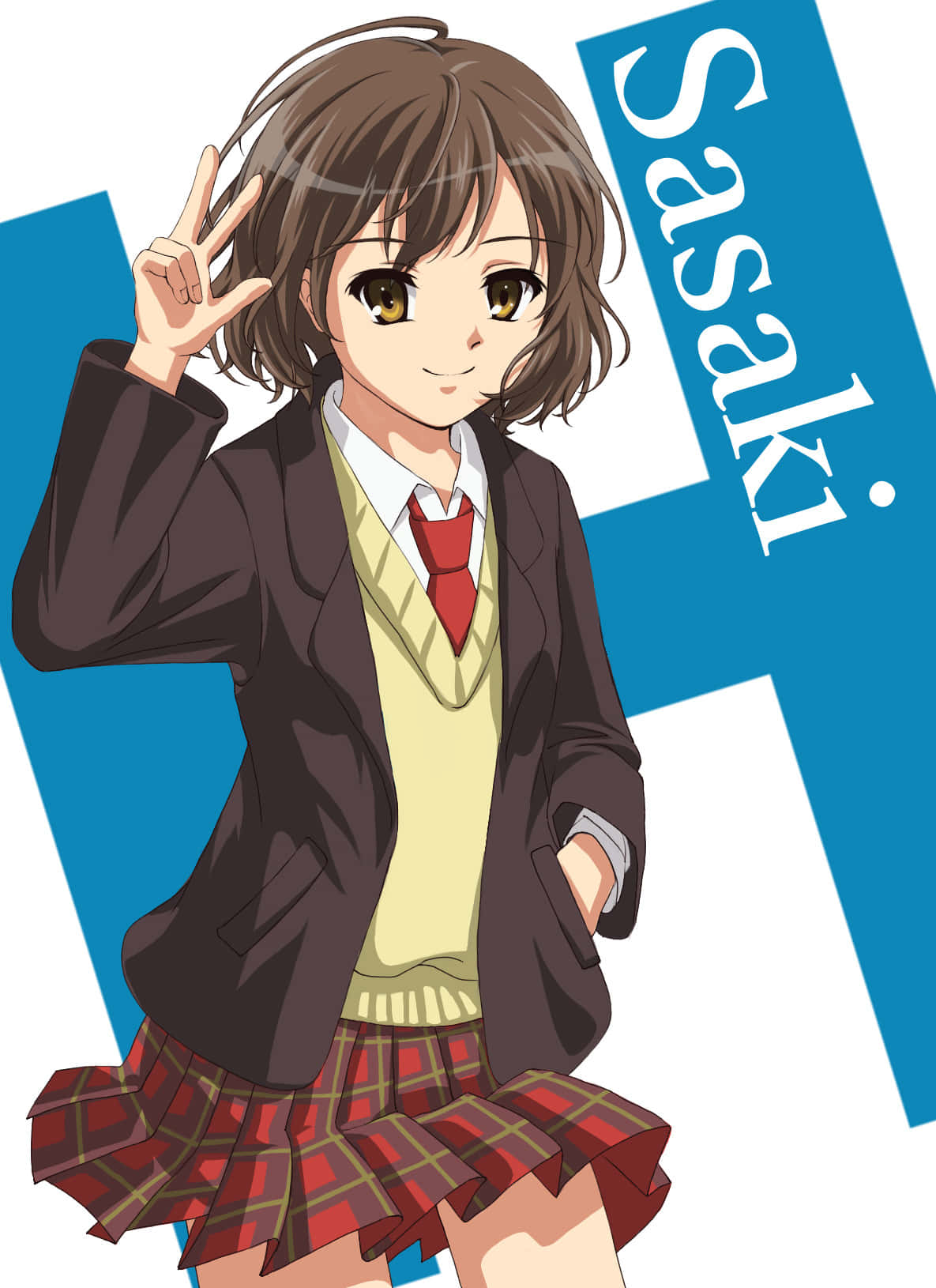 Haruhi Sasaki posing with confidence against a white background. Wallpaper