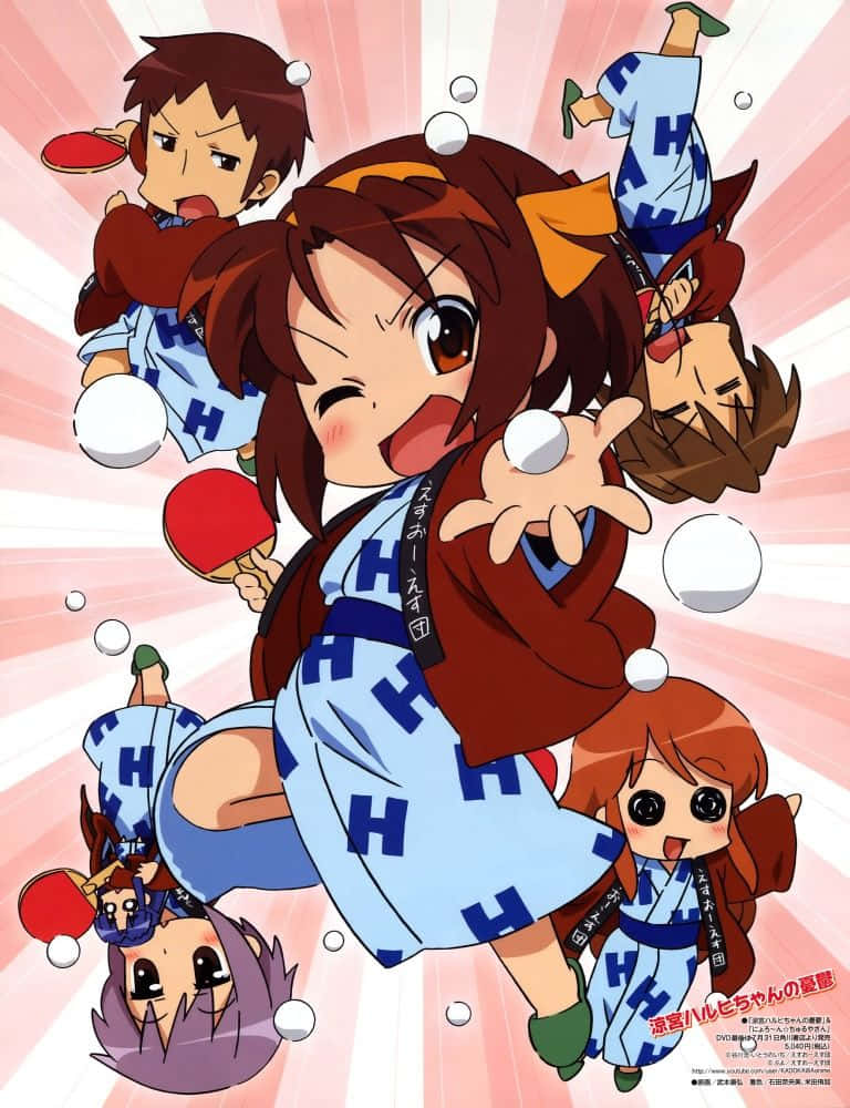 Animated Haruhi Suzumiya Smiling in a School Uniform Wallpaper