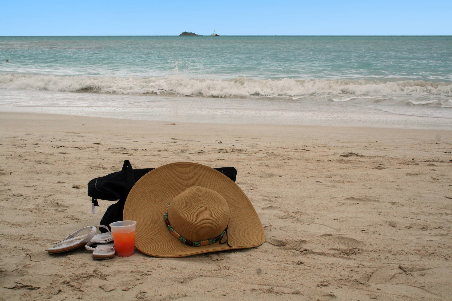 Hat On Beach Antigua And Barbuda Wallpaper