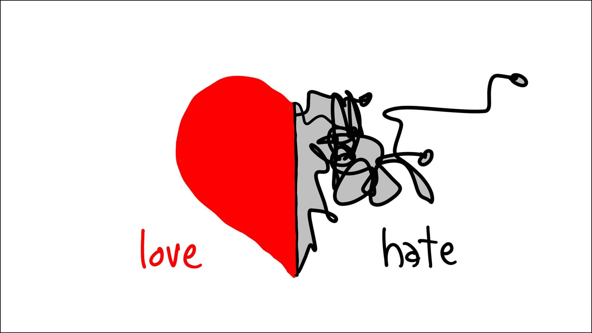 Hate Love Digital Line Art Wallpaper