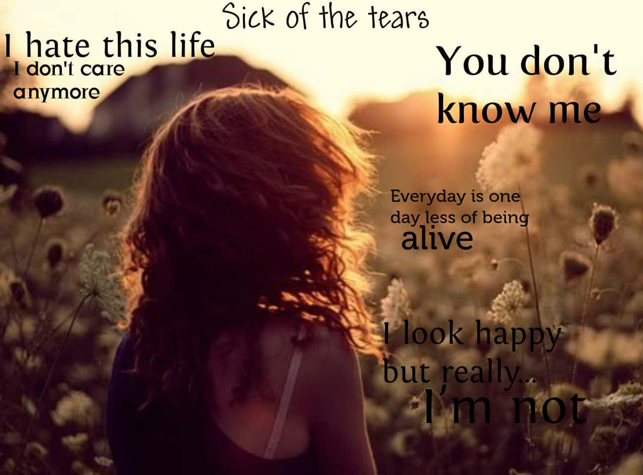 A Girl In A Field With The Words, Don't Know Me Wallpaper