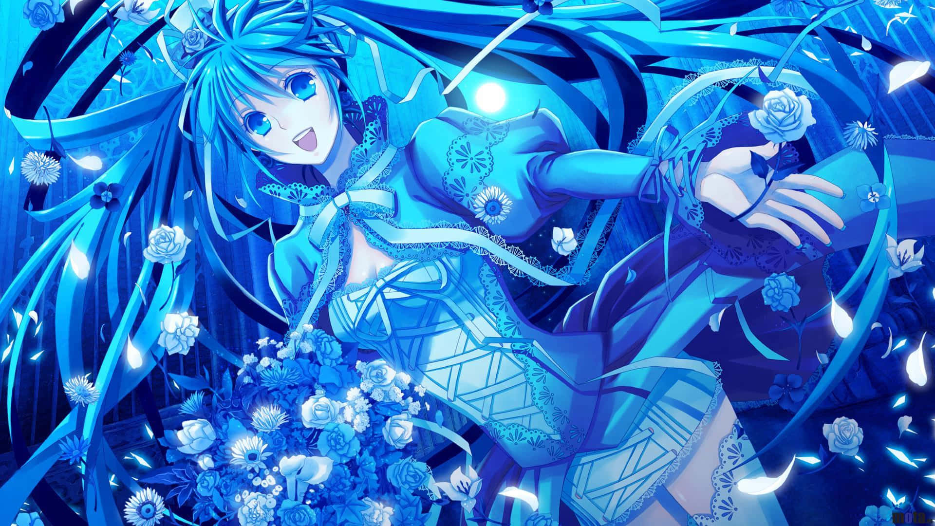 The Japanese Vocaloid star Hatsune Miku comes to life on a digital background
